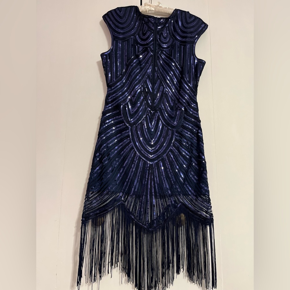 Navy blue sequined flapper dress Sz XL